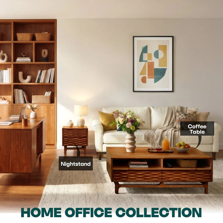 Acacia Elara 47.2” Rectangular Coffee Table with Drawers & Open Storage - Image 16