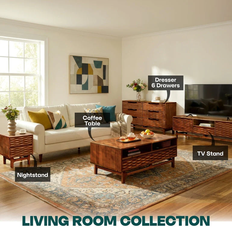 Acacia Elara 47.2” Rectangular Coffee Table with Drawers & Open Storage - Image 17