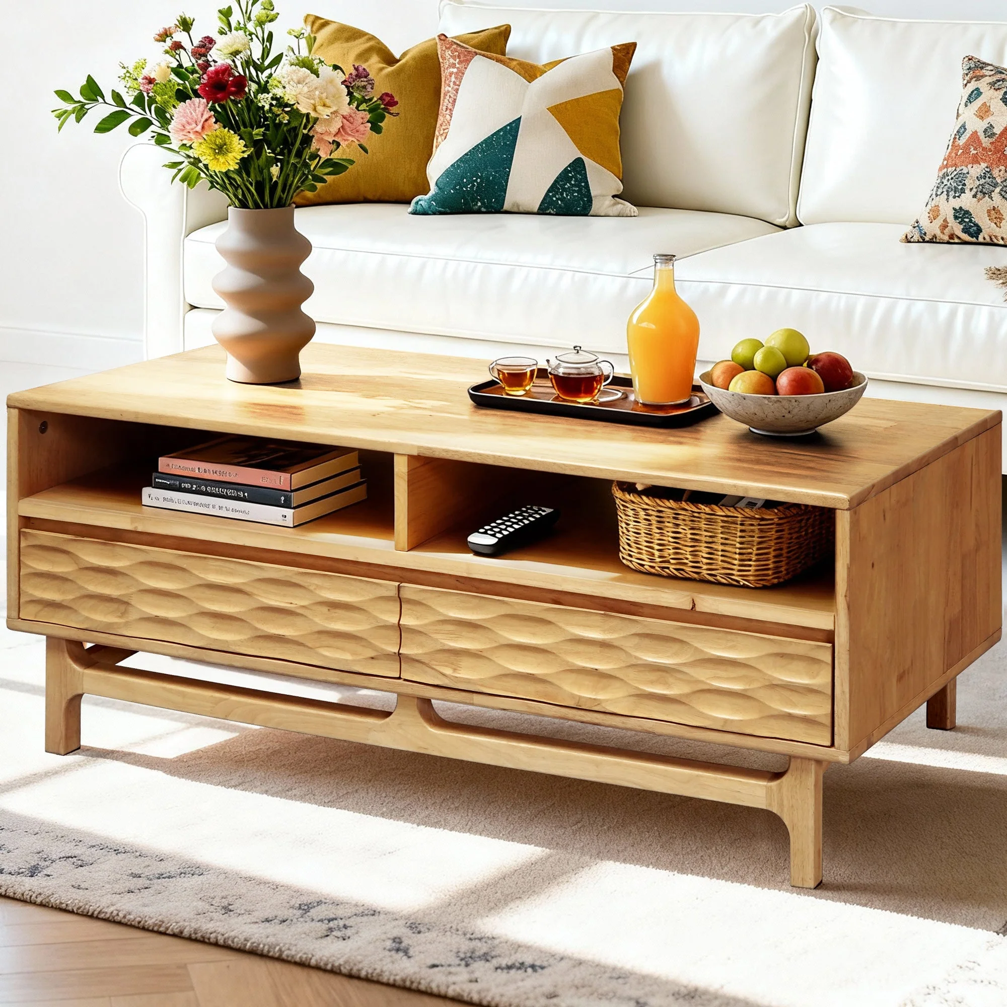 Acacia Elara 47.2” Rectangular Coffee Table with Drawers & Open Storage - Image 19