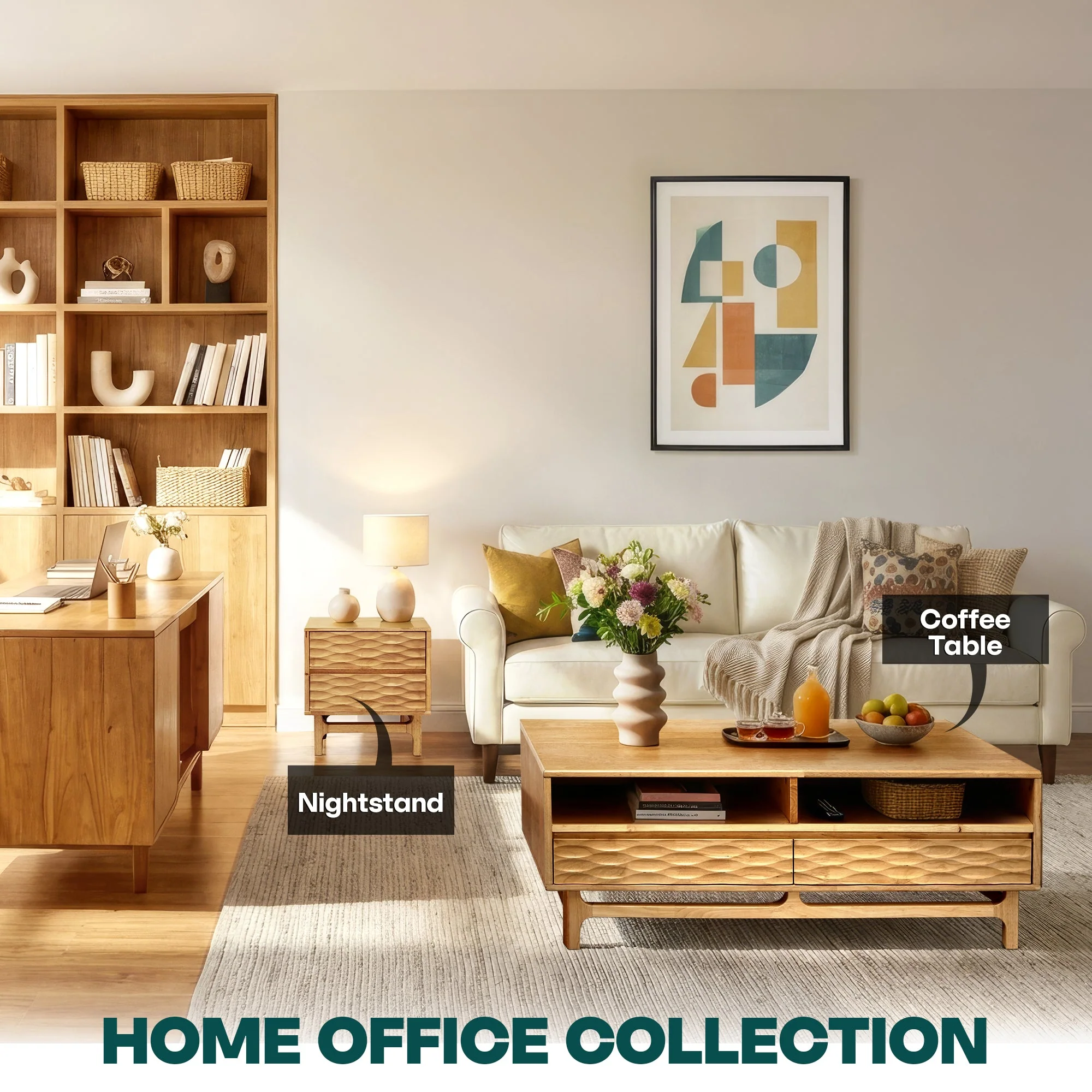 Acacia Elara 47.2” Rectangular Coffee Table with Drawers & Open Storage - Image 25