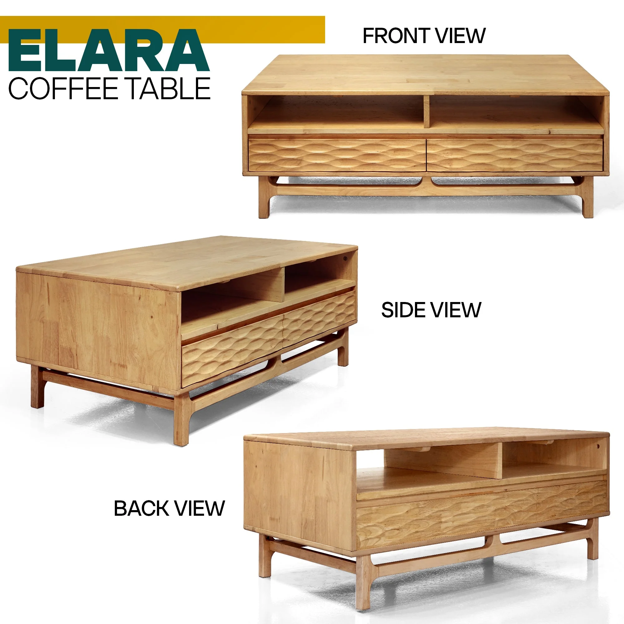 Acacia Elara 47.2” Rectangular Coffee Table with Drawers & Open Storage - Image 27