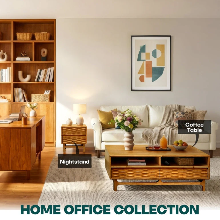 Acacia Elara 47.2” Rectangular Coffee Table with Drawers & Open Storage - Image 7