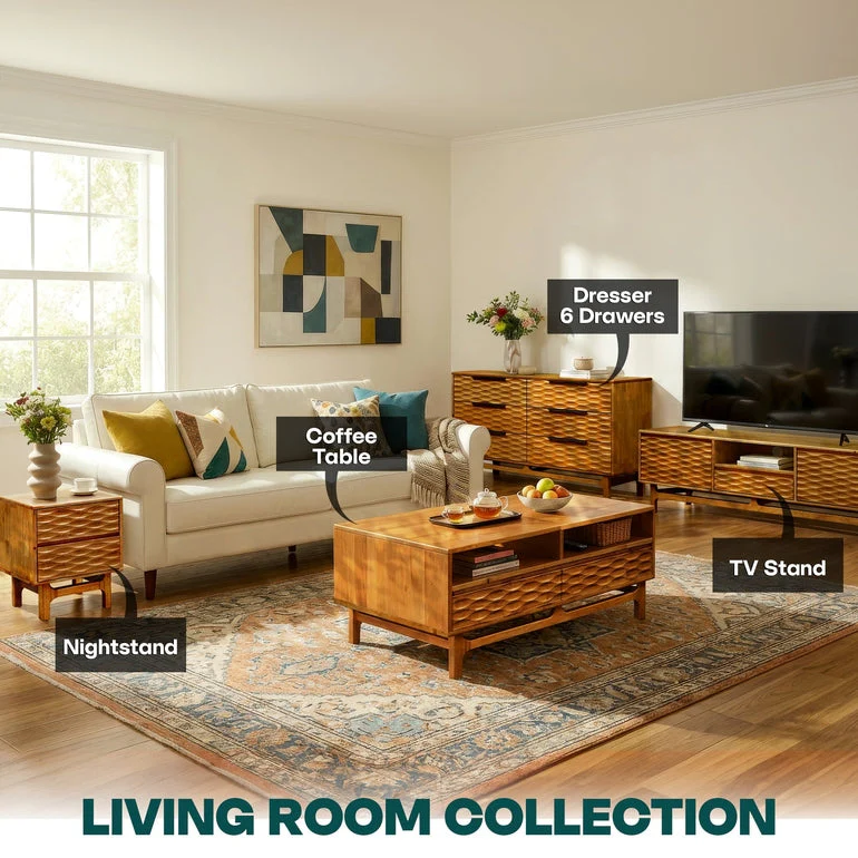 Acacia Elara 47.2” Rectangular Coffee Table with Drawers & Open Storage - Image 8