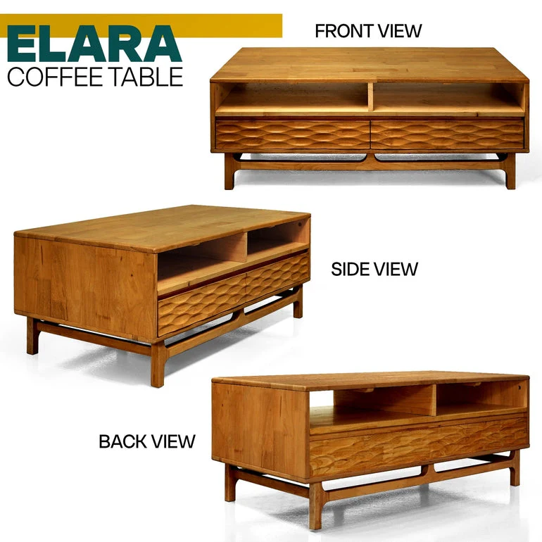 Acacia Elara 47.2” Rectangular Coffee Table with Drawers & Open Storage - Image 9