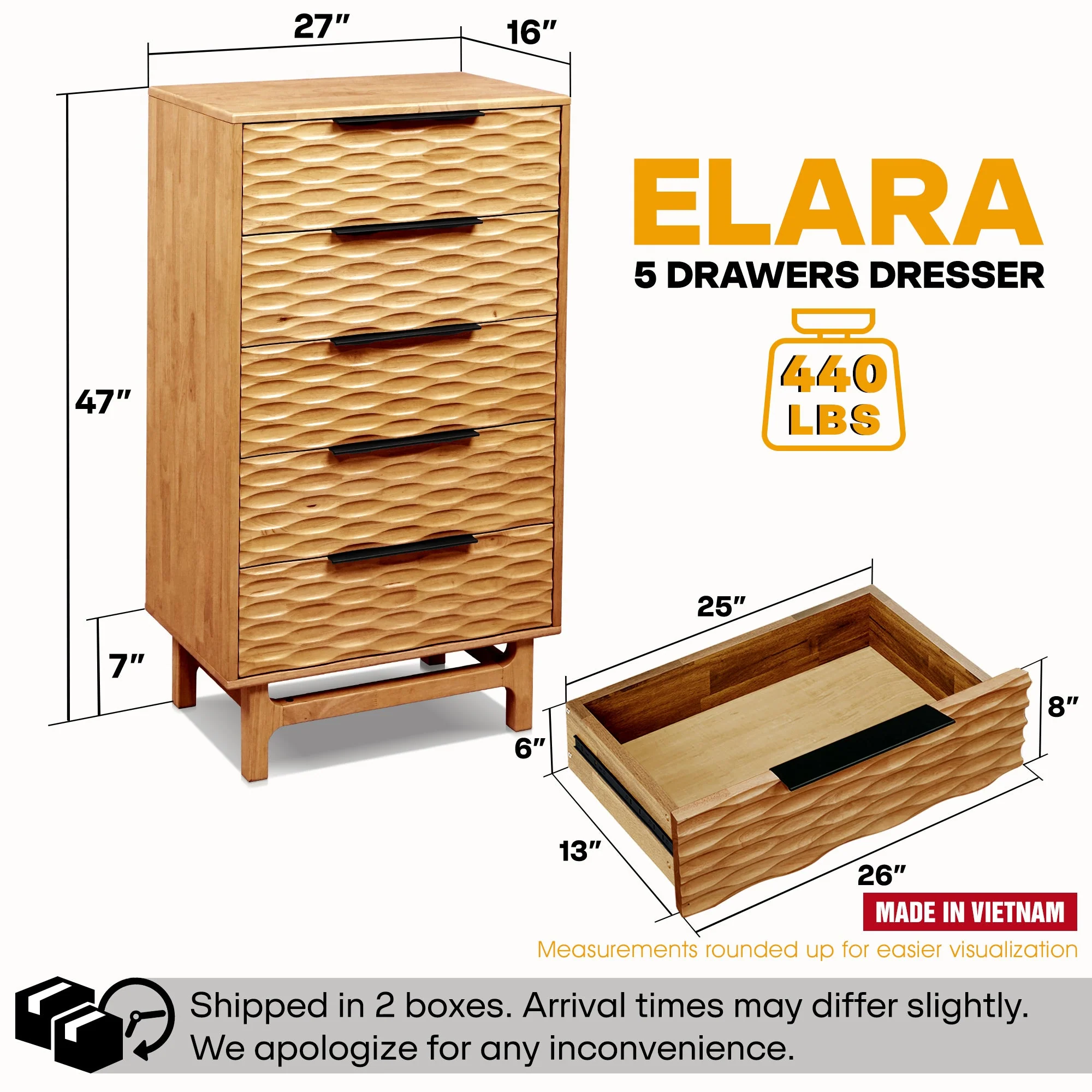 Acacia Elara Dresser with 5 Drawers for Stylish Storage Solutions - Image 2