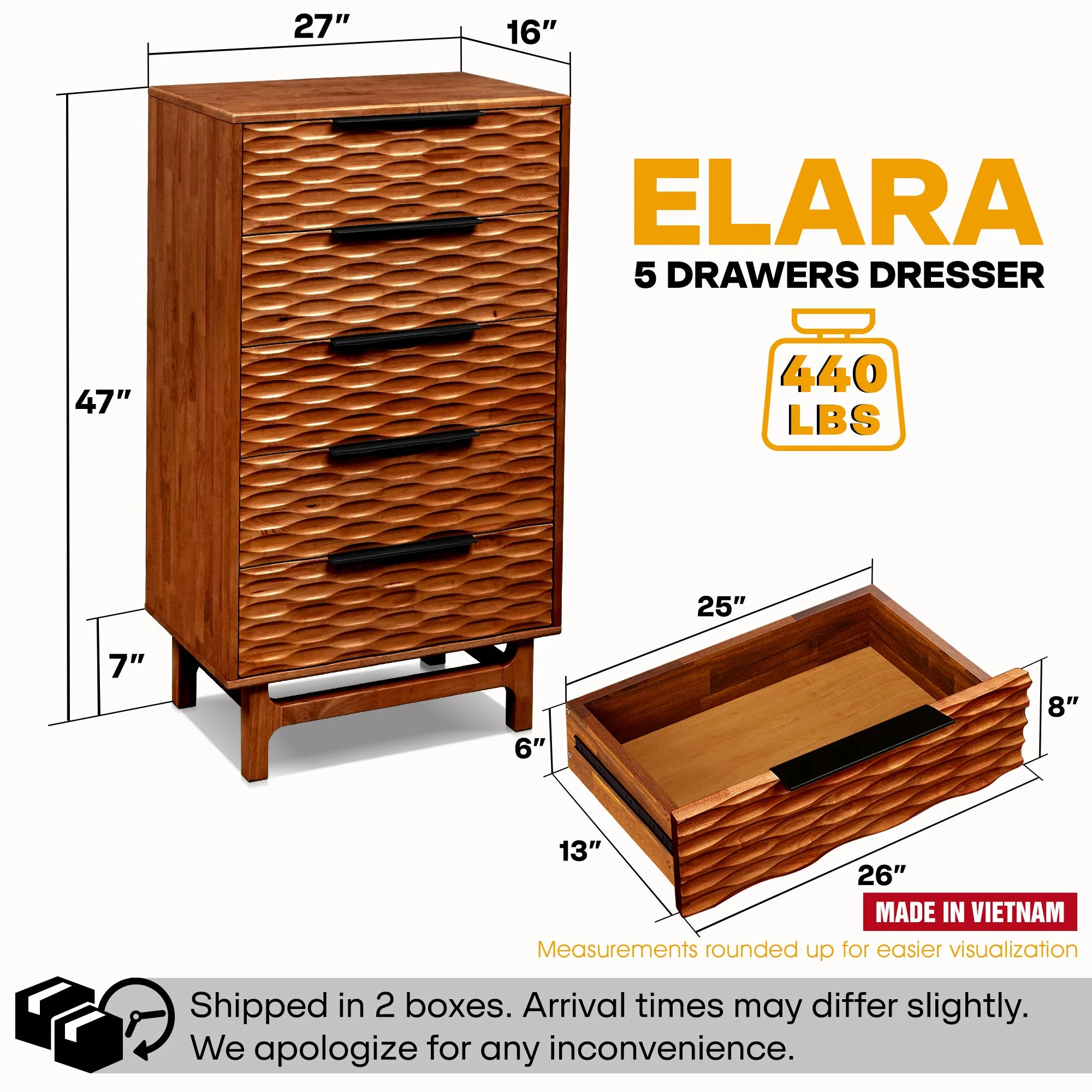 Acacia Elara Dresser with 5 Drawers for Stylish Storage Solutions - Image 20