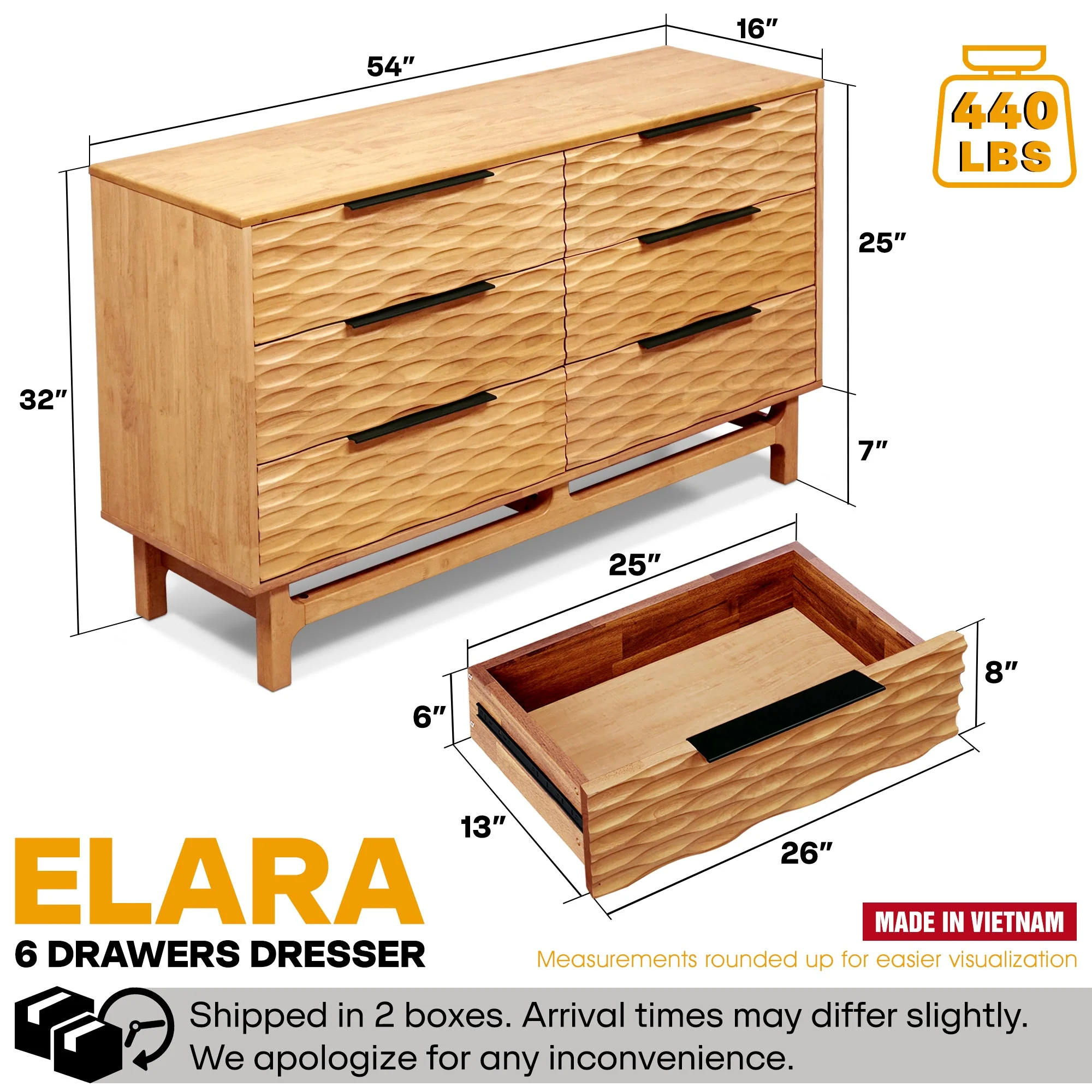 Acacia Elara Dresser with 6 Drawers for Stylish Storage Solutions - Image 3