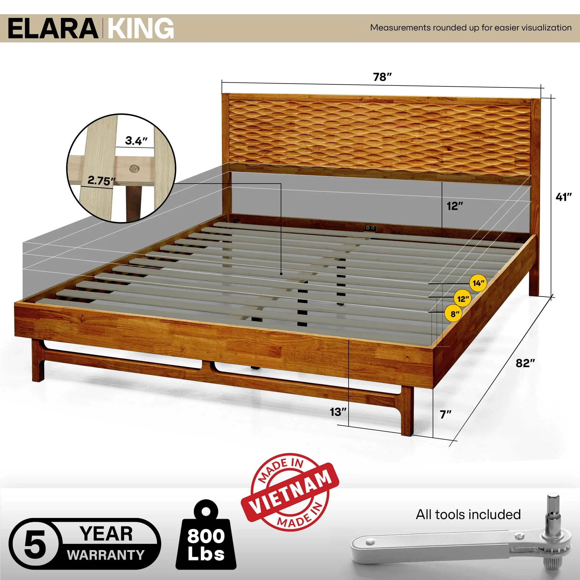 Acacia Elara Platform Bed Frame with Headboard - Stylish and Durable Design - Image 13