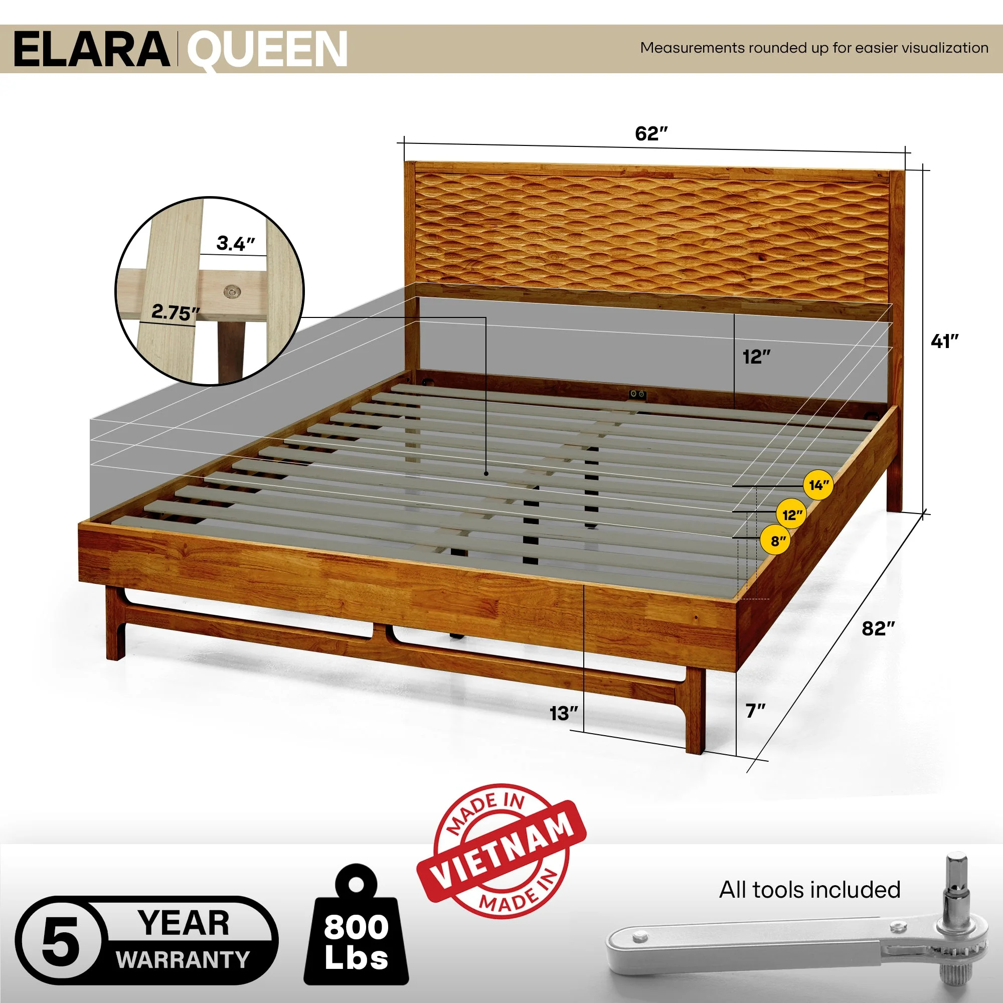 Acacia Elara Platform Bed Frame with Headboard - Stylish and Durable Design - Image 14