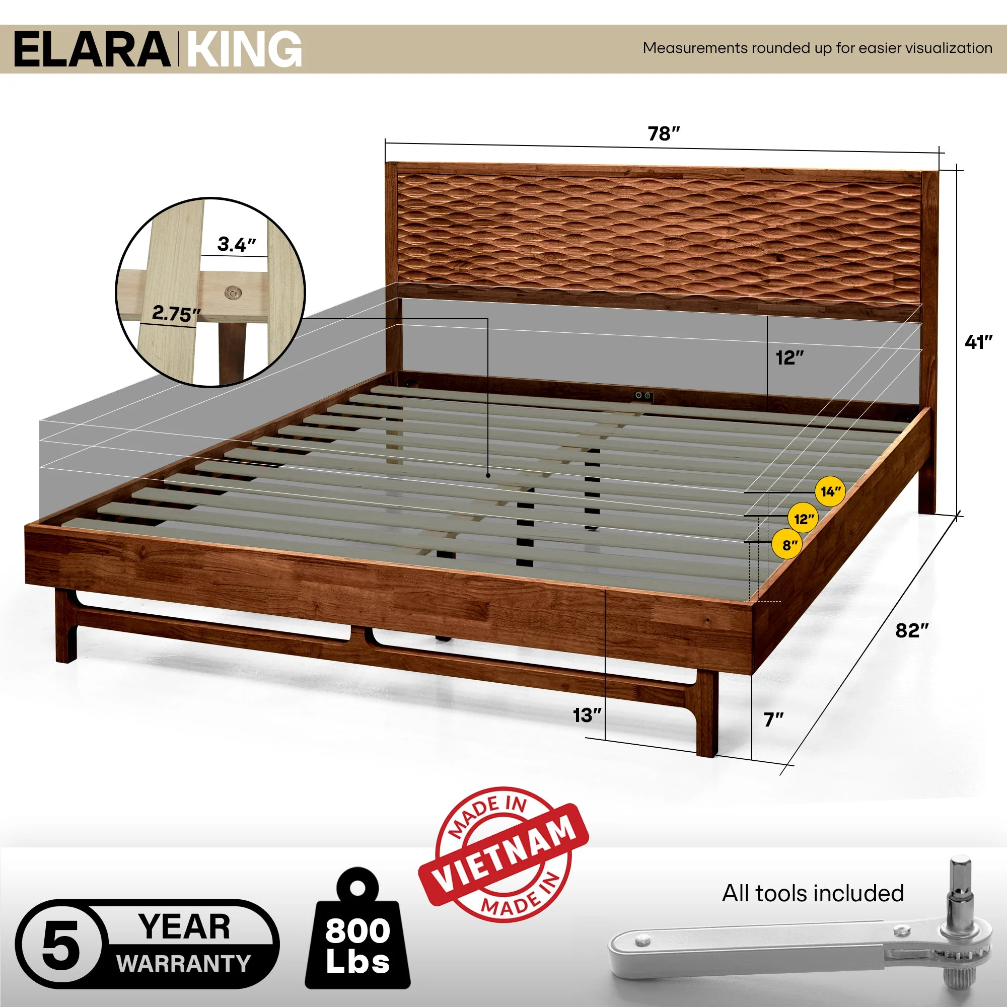 Acacia Elara Platform Bed Frame with Headboard - Stylish and Durable Design - Image 23