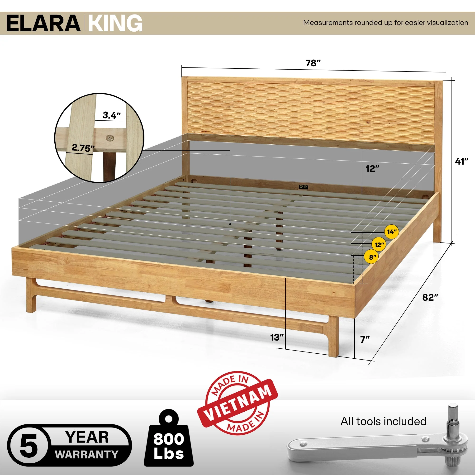 Acacia Elara Platform Bed Frame with Headboard - Stylish and Durable Design - Image 3