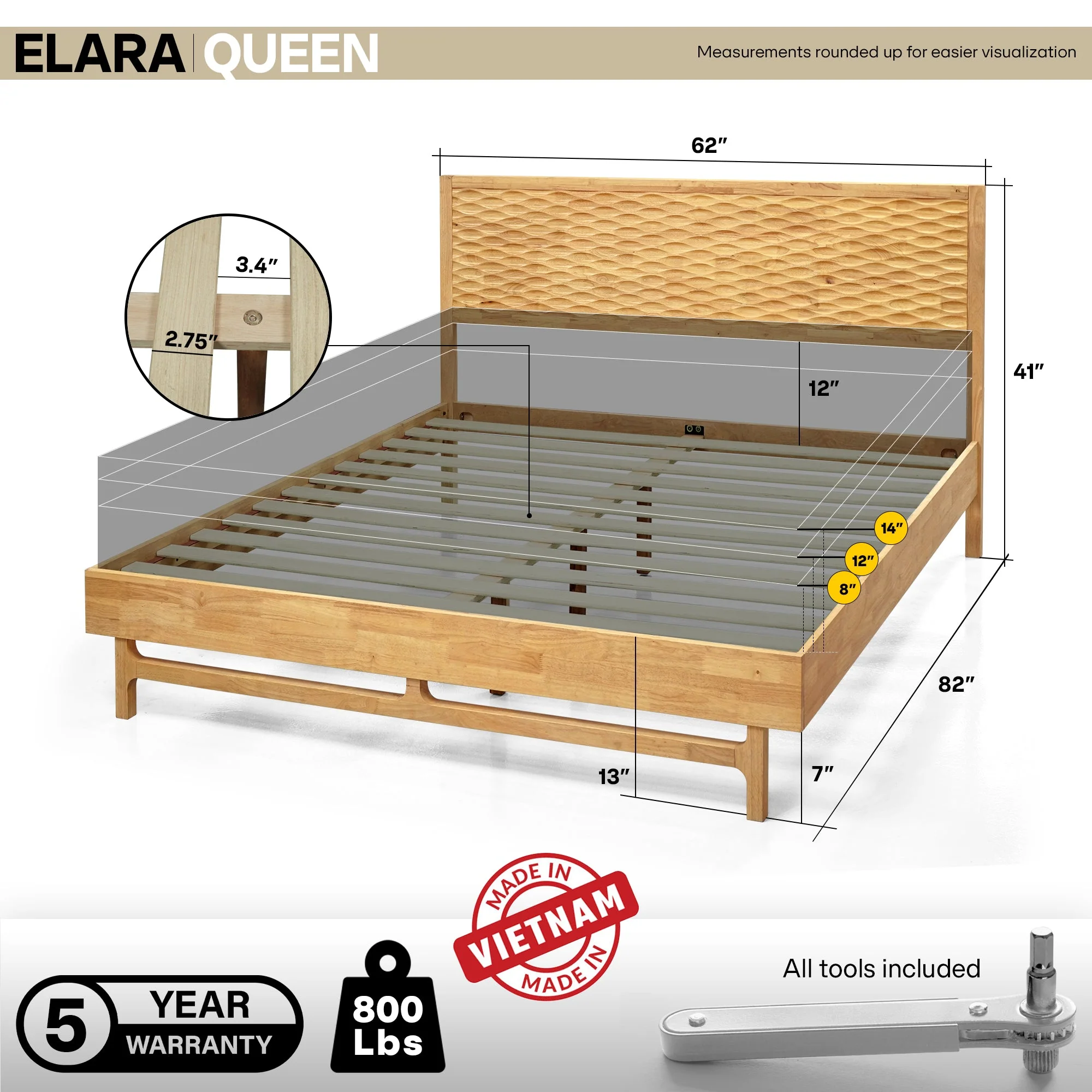 Acacia Elara Platform Bed Frame with Headboard - Stylish and Durable Design - Image 4