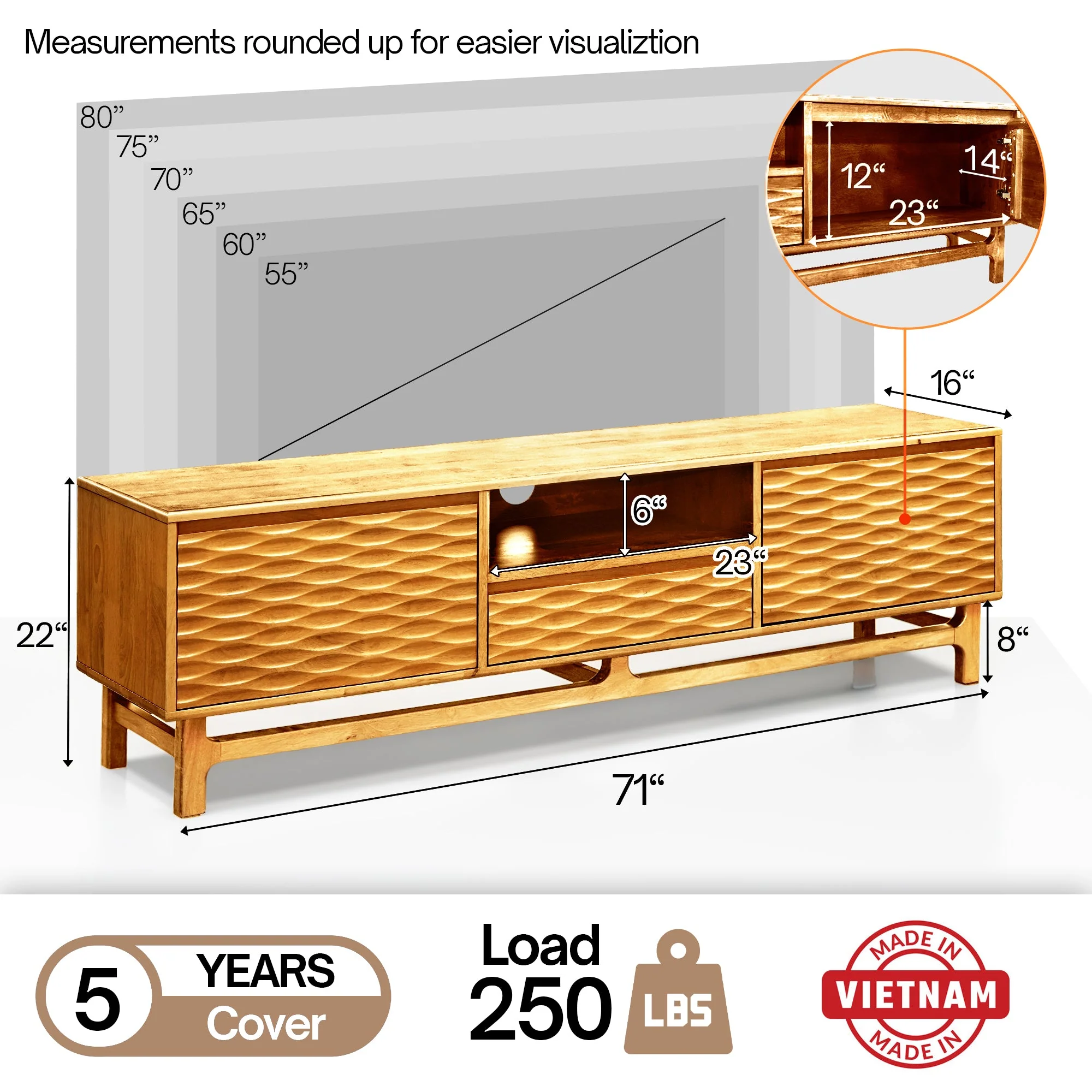 Acacia Elara Solid Wood TV Stand with Storage and Cable Management for TVs up to 80" - Image 11