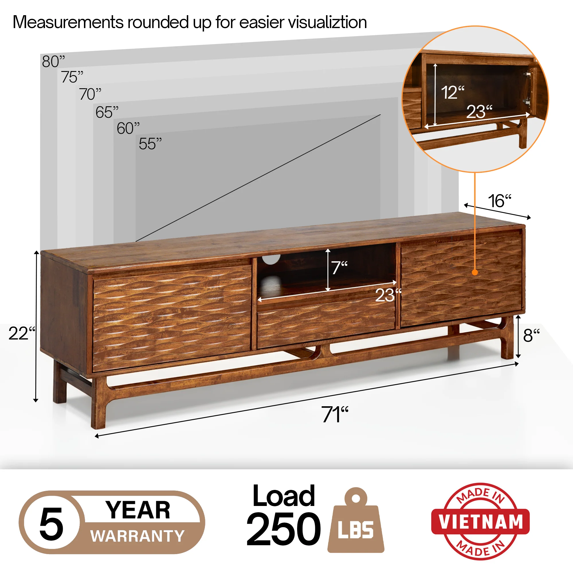 Acacia Elara Solid Wood TV Stand with Storage and Cable Management for TVs up to 80" - Image 19