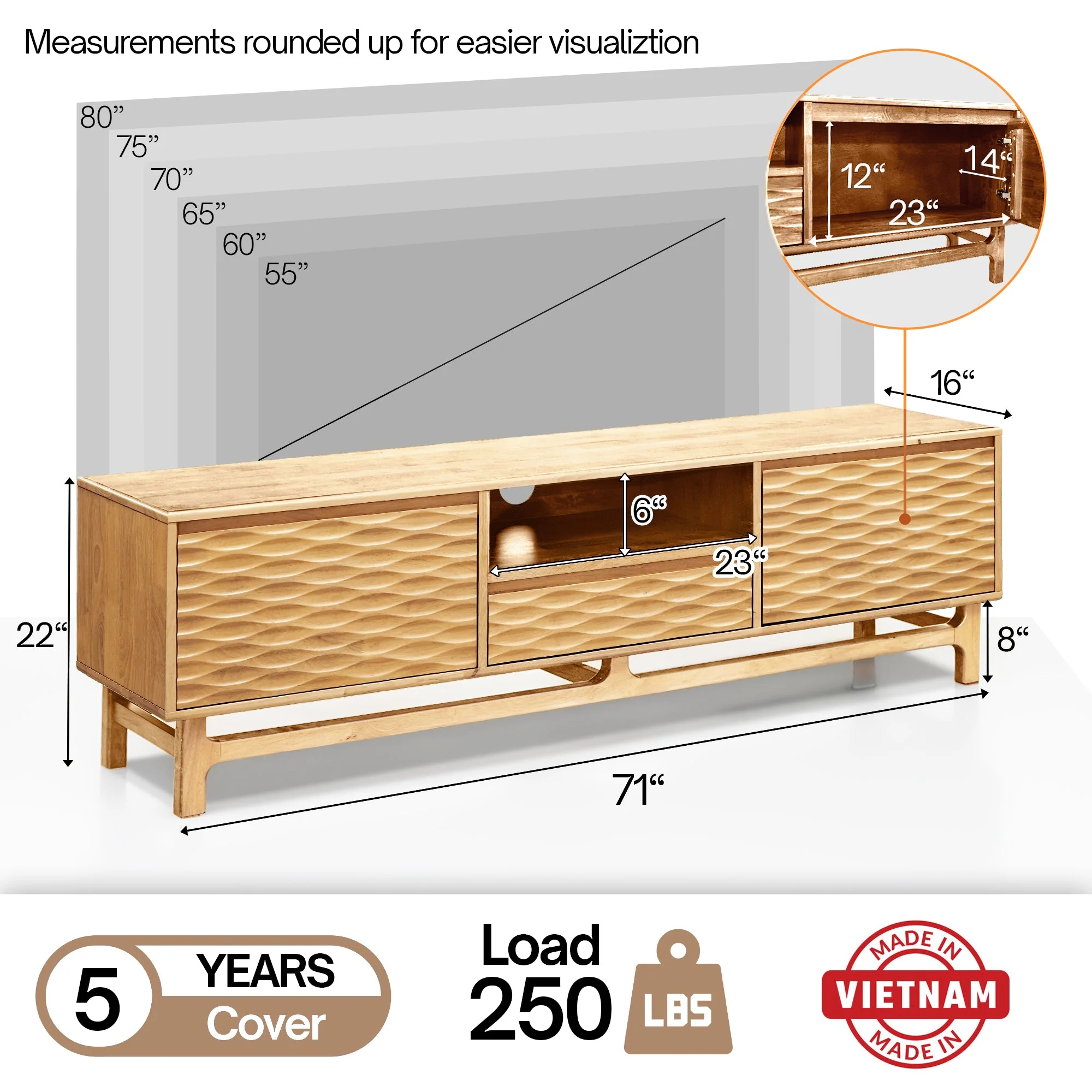 Acacia Elara Solid Wood TV Stand with Storage and Cable Management for TVs up to 80" - Image 3