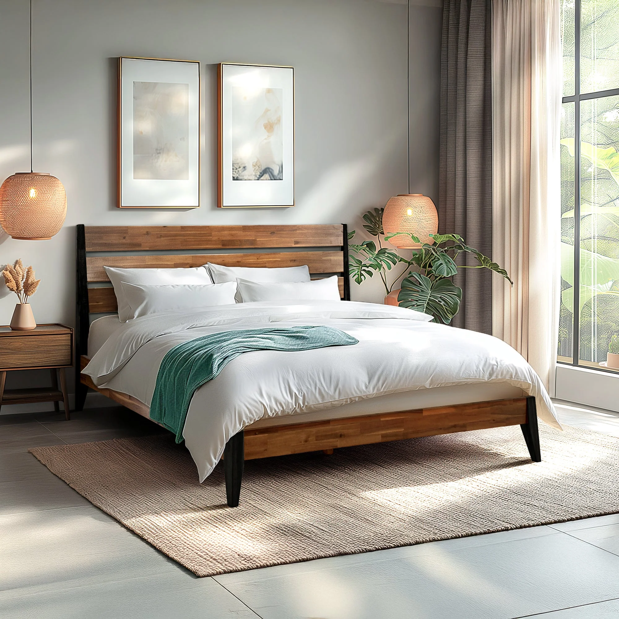 Acacia Emery Solid Wood Bed Frame - Stylish and Durable Acacia Wood Design for Your Bedroom - Image 15
