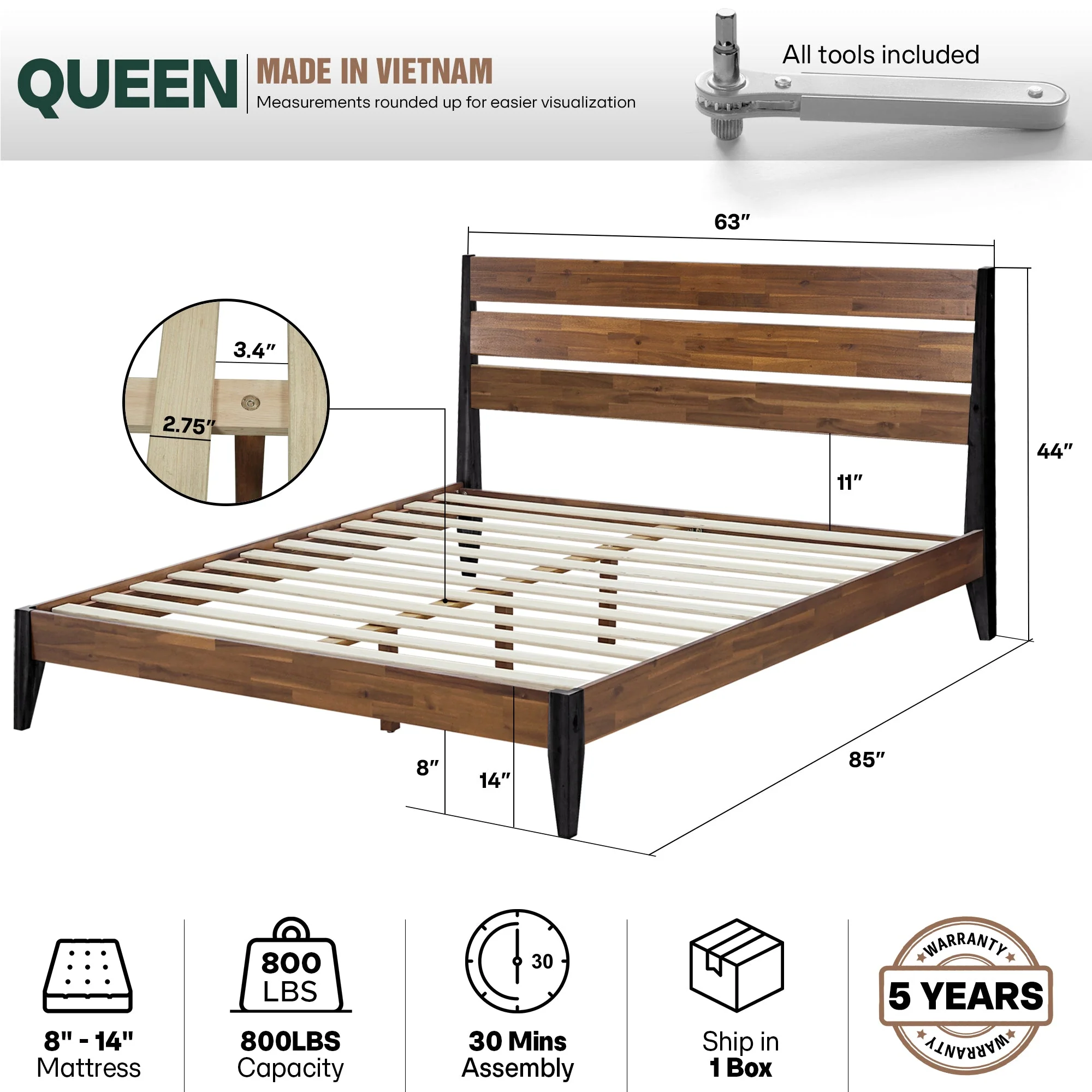 Acacia Emery Solid Wood Bed Frame - Stylish and Durable Acacia Wood Design for Your Bedroom - Image 17
