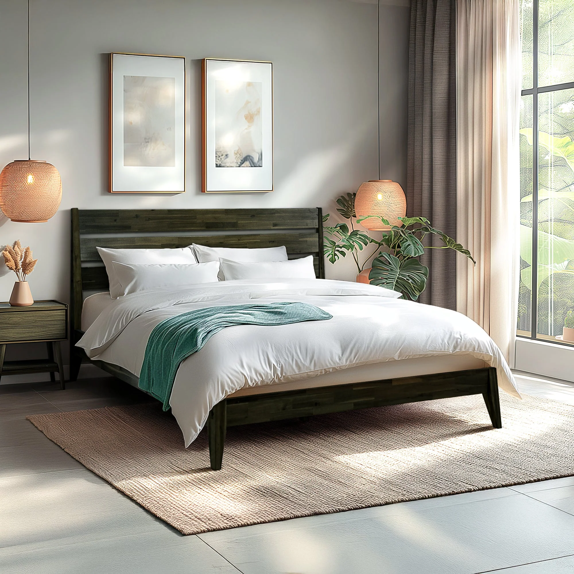 Acacia Emery Solid Wood Bed Frame - Stylish and Durable Acacia Wood Design for Your Bedroom - Image 2