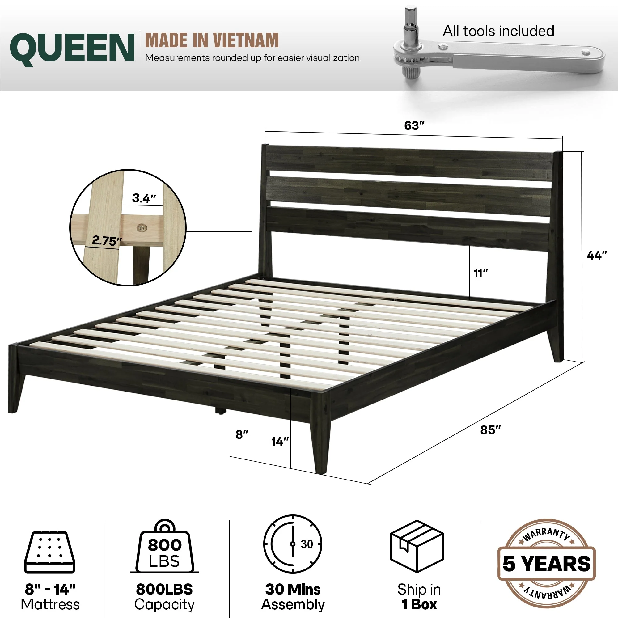 Acacia Emery Solid Wood Bed Frame - Stylish and Durable Acacia Wood Design for Your Bedroom - Image 4