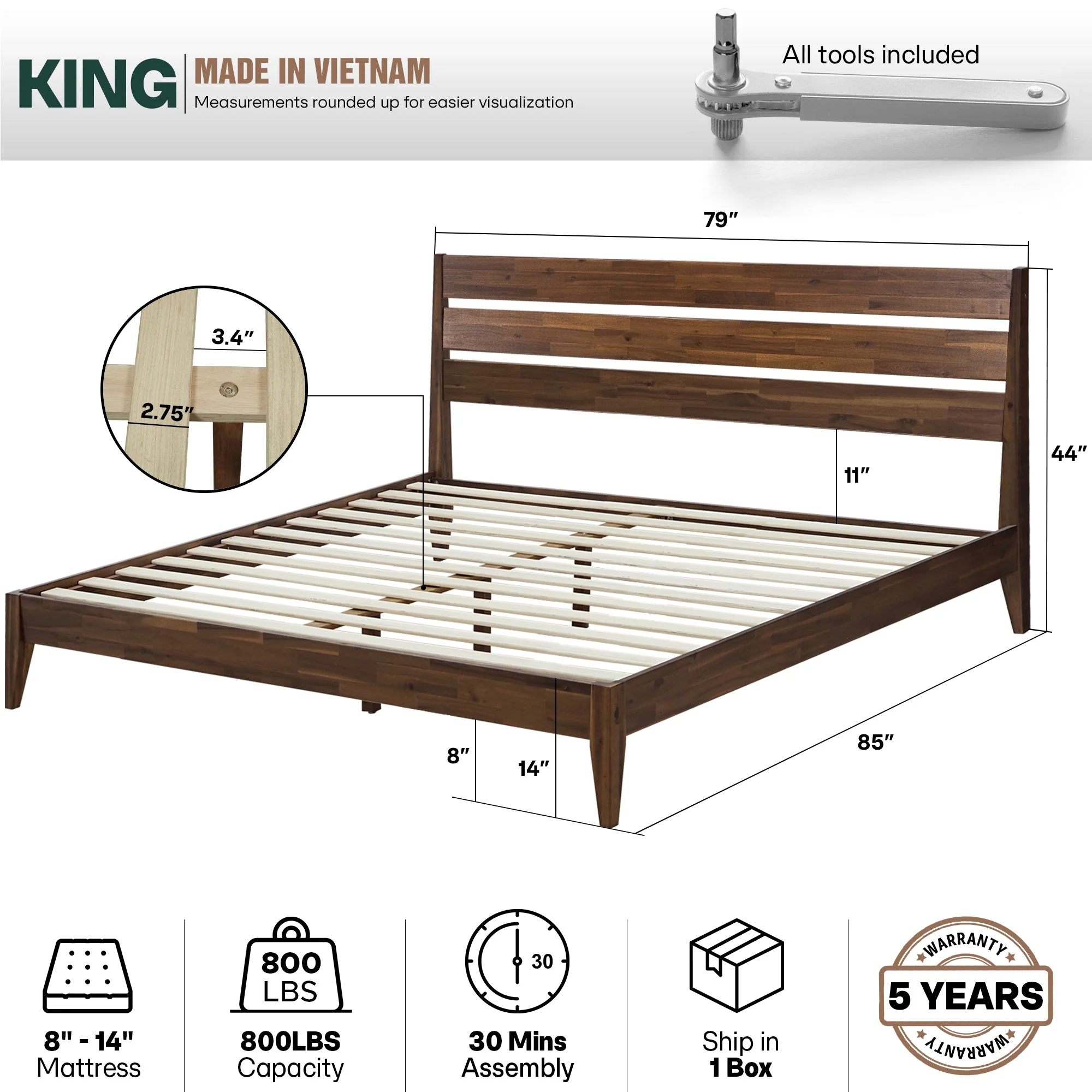 Acacia Emery Solid Wood Bed Frame - Stylish and Durable Acacia Wood Design for Your Bedroom - Image 42