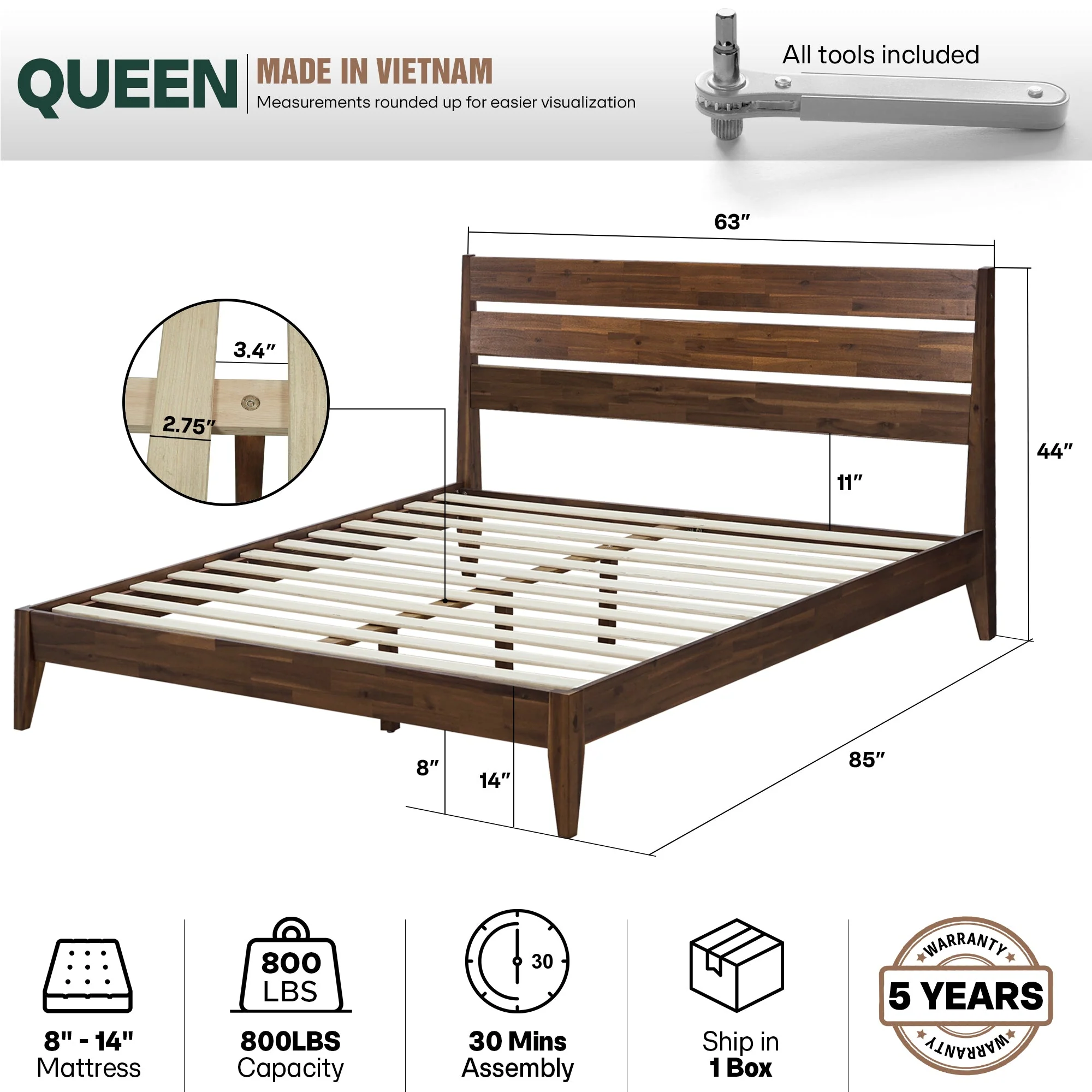 Acacia Emery Solid Wood Bed Frame - Stylish and Durable Acacia Wood Design for Your Bedroom - Image 43