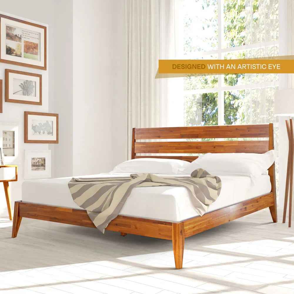 Acacia Emery Wood Platform Bed Frame for Modern Bedrooms - Image 2