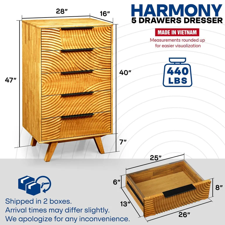 Acacia Harmony Dresser with 5 Drawers for Stylish Storage Solutions - Image 12