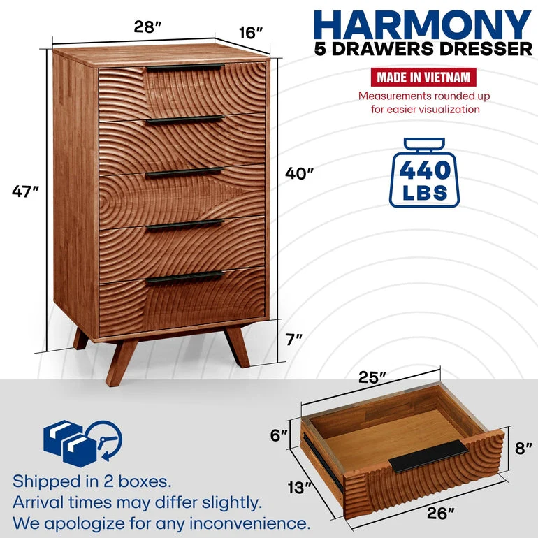 Acacia Harmony Dresser with 5 Drawers for Stylish Storage Solutions - Image 21