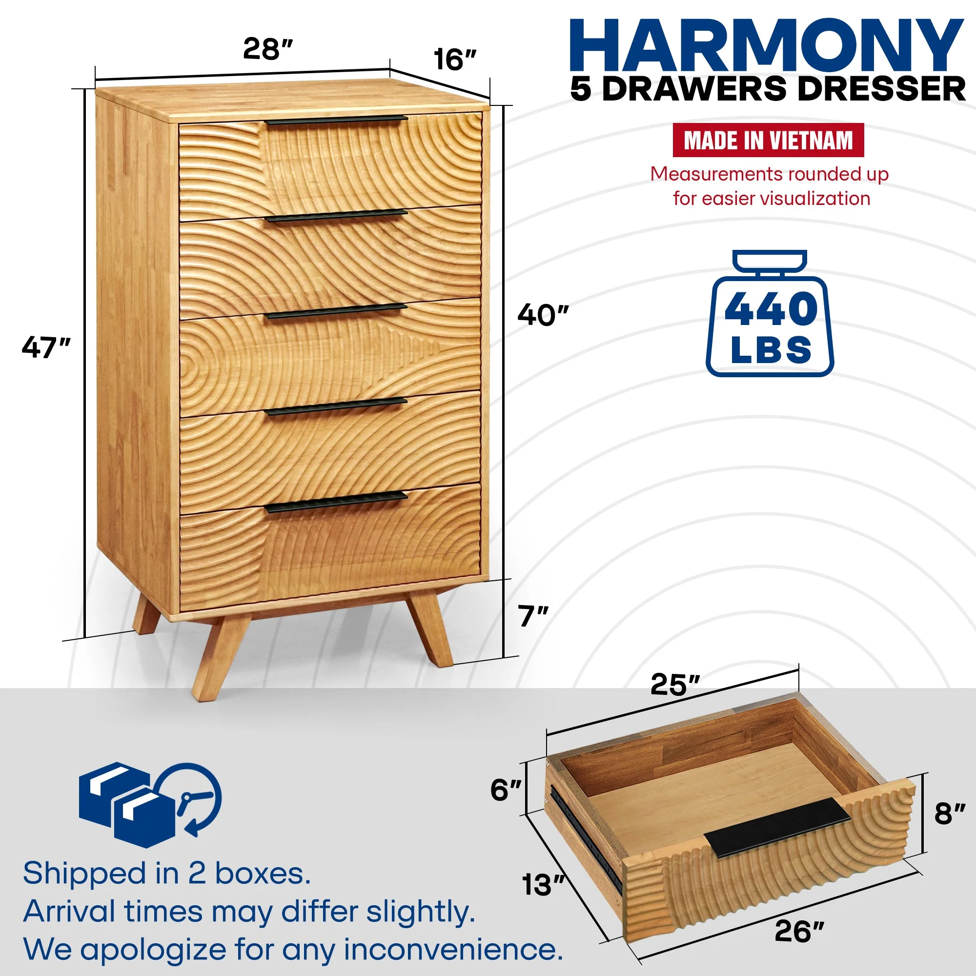Acacia Harmony Dresser with 5 Drawers for Stylish Storage Solutions - Image 3