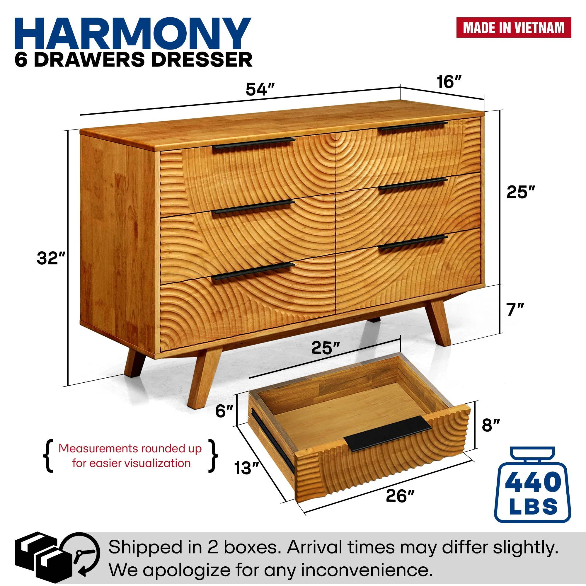 Acacia Harmony Dresser with 6 Drawers for Stylish Storage - Image 12