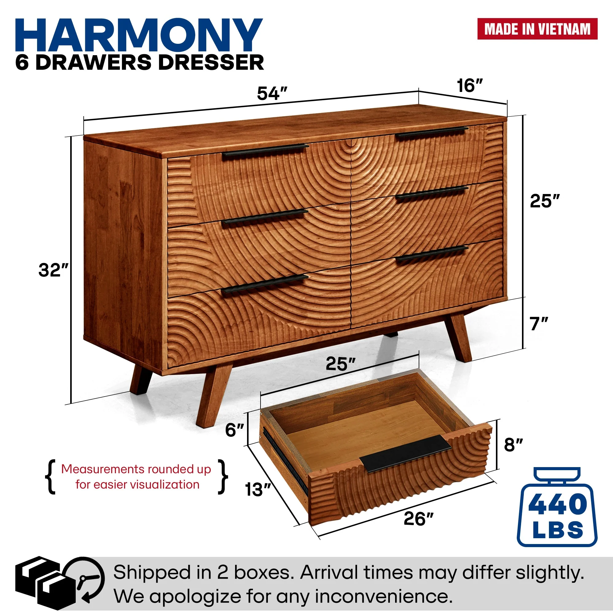 Acacia Harmony Dresser with 6 Drawers for Stylish Storage - Image 21