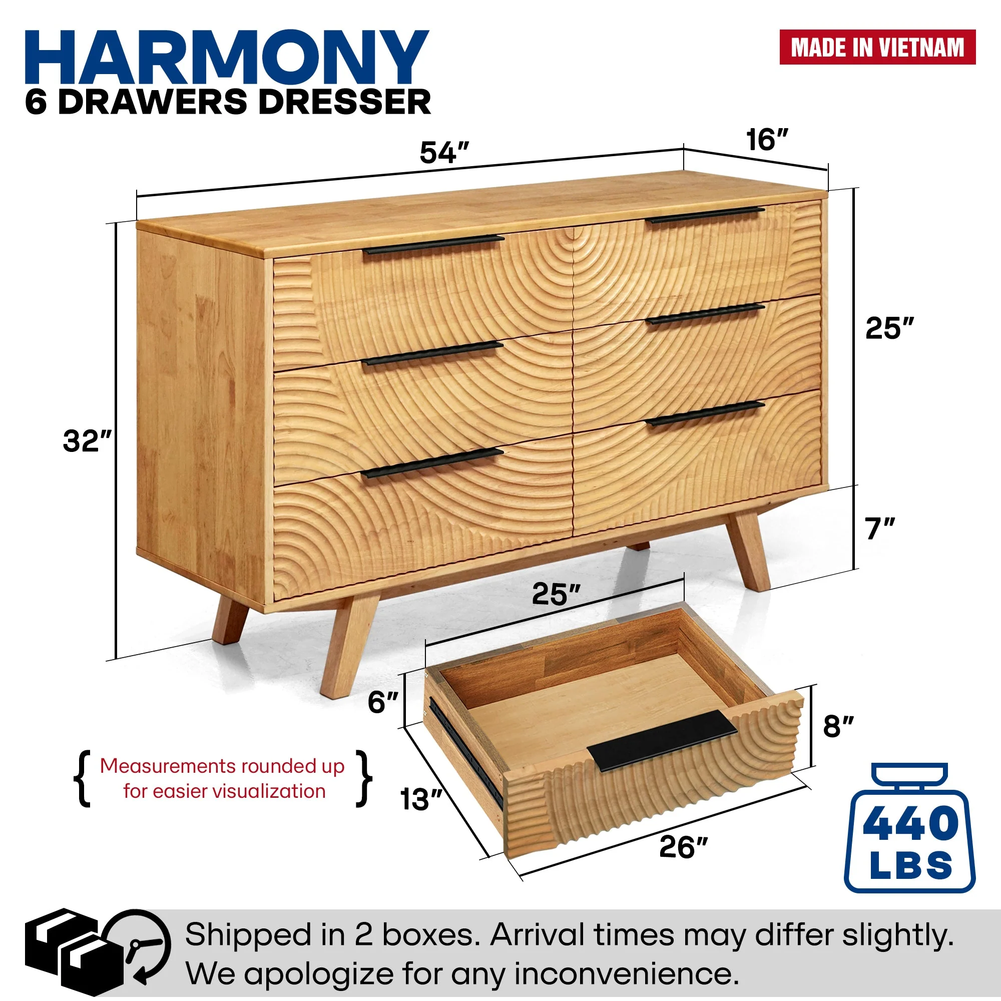 Acacia Harmony Dresser with 6 Drawers for Stylish Storage - Image 3