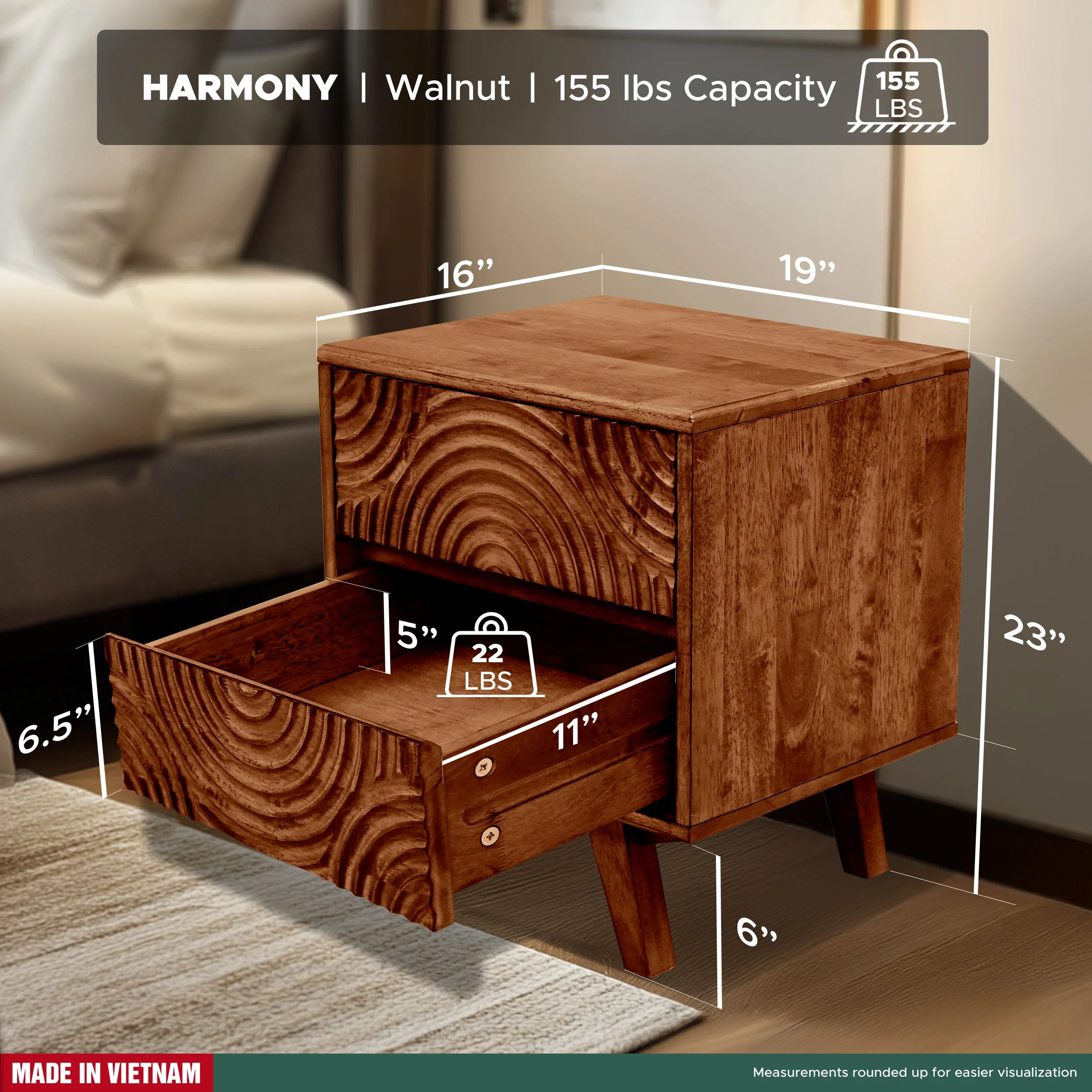 Acacia Harmony Nightstand with 2 Drawers for Elegant Bedroom Storage - Image 12