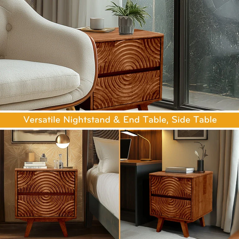 Acacia Harmony Nightstand with 2 Drawers for Elegant Bedroom Storage - Image 17