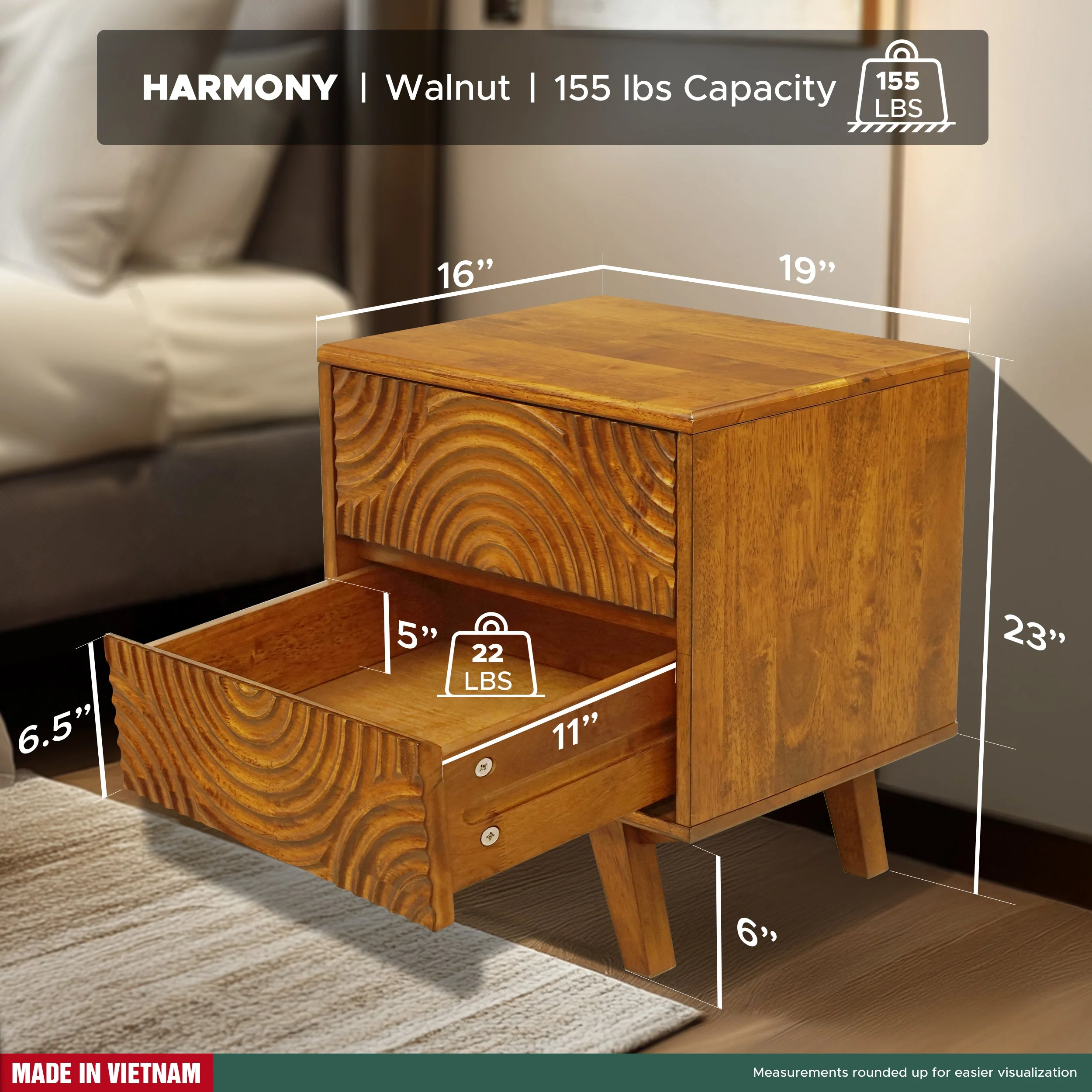 Acacia Harmony Nightstand with 2 Drawers for Elegant Bedroom Storage - Image 21