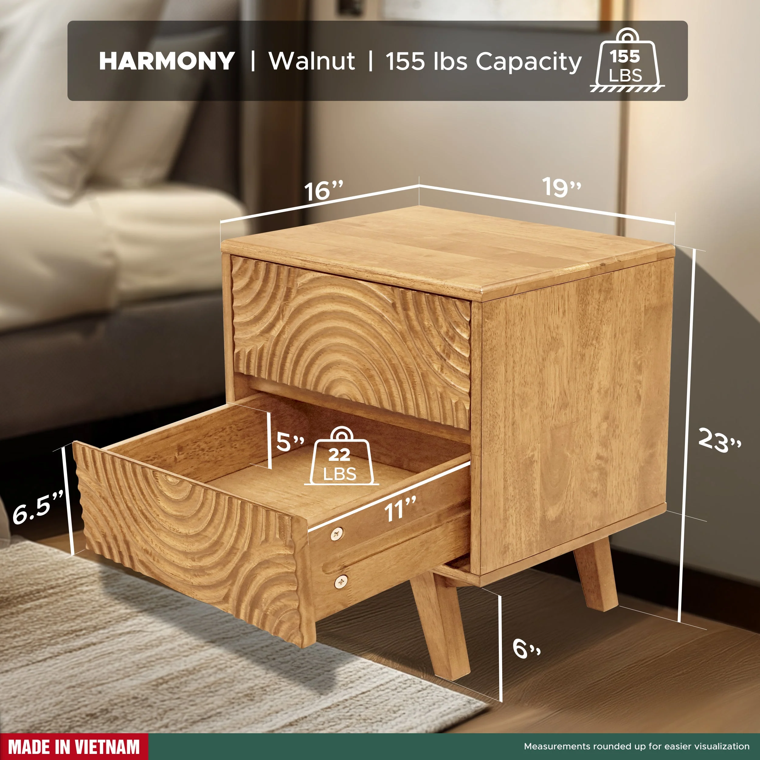 Acacia Harmony Nightstand with 2 Drawers for Elegant Bedroom Storage - Image 3