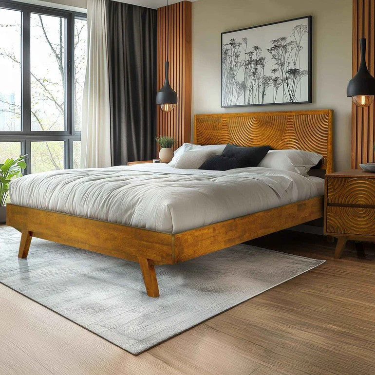 Acacia Harmony Solid Wood Platform Bed Frame with Headboard - Image 12