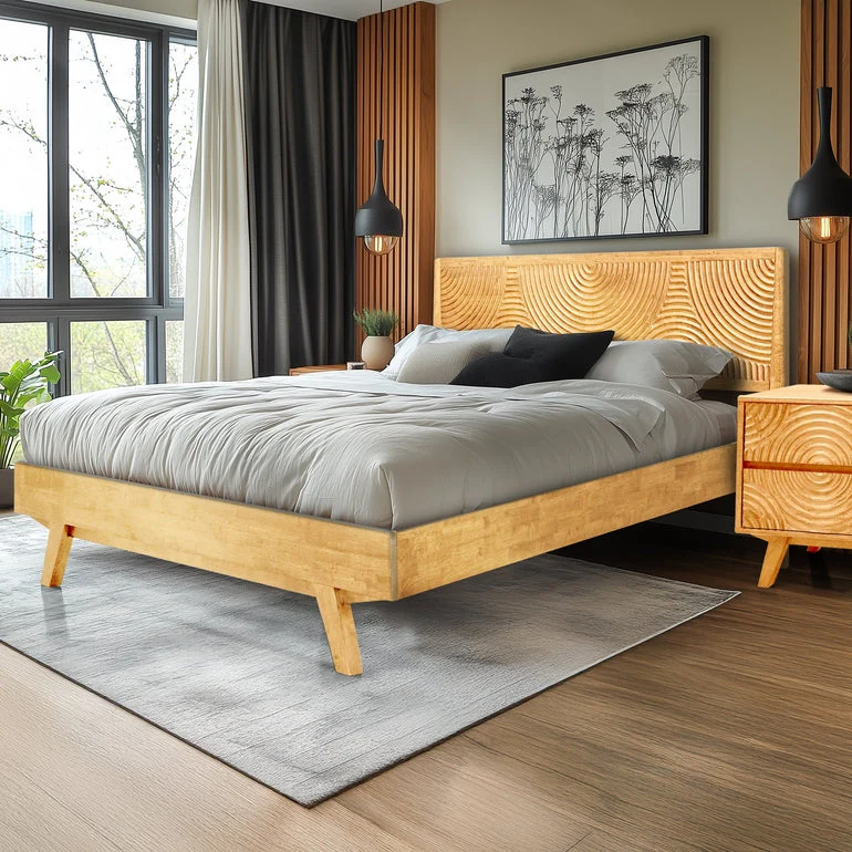 Acacia Harmony Solid Wood Platform Bed Frame with Headboard - Image 2
