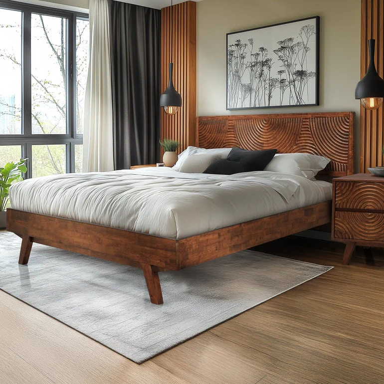Acacia Harmony Solid Wood Platform Bed Frame with Headboard - Image 22