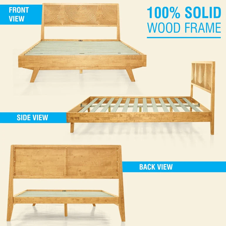 Acacia Harmony Solid Wood Platform Bed Frame with Headboard - Image 5