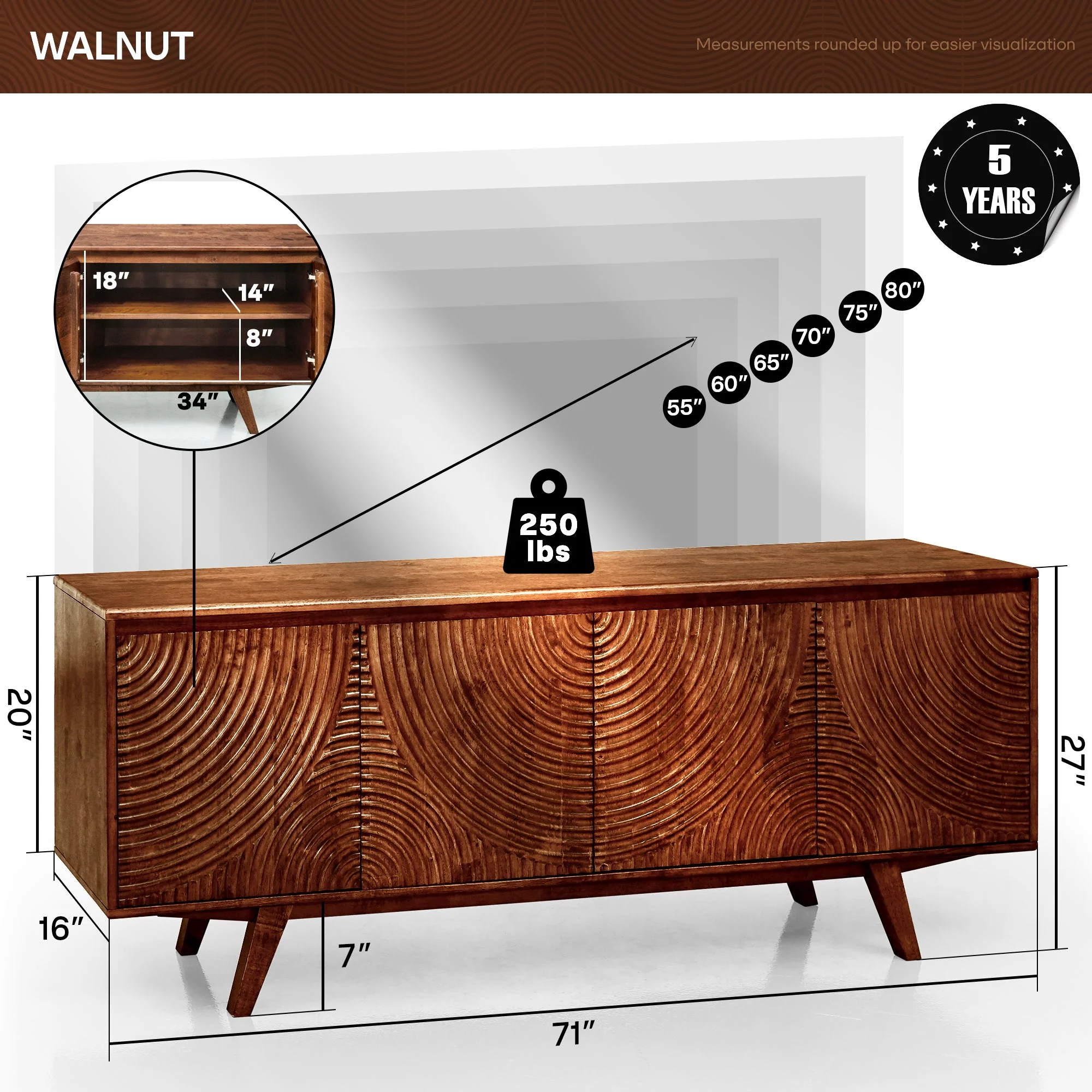 Acacia Harmony TV Stand with Storage for TVs up to 80 Inches - Image 13