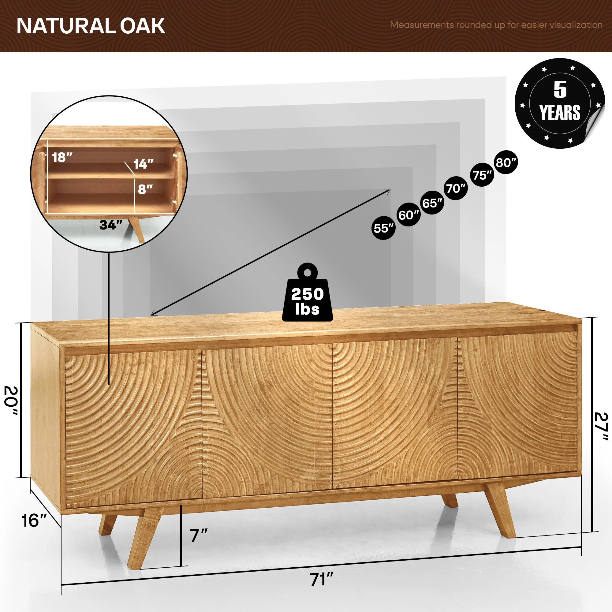 Acacia Harmony TV Stand with Storage for TVs up to 80 Inches - Image 3
