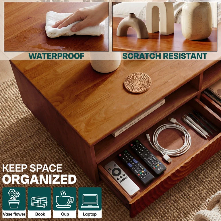 Acacia Harmony Wooden Coffee Table with Drawers & Open Storage - Image 14