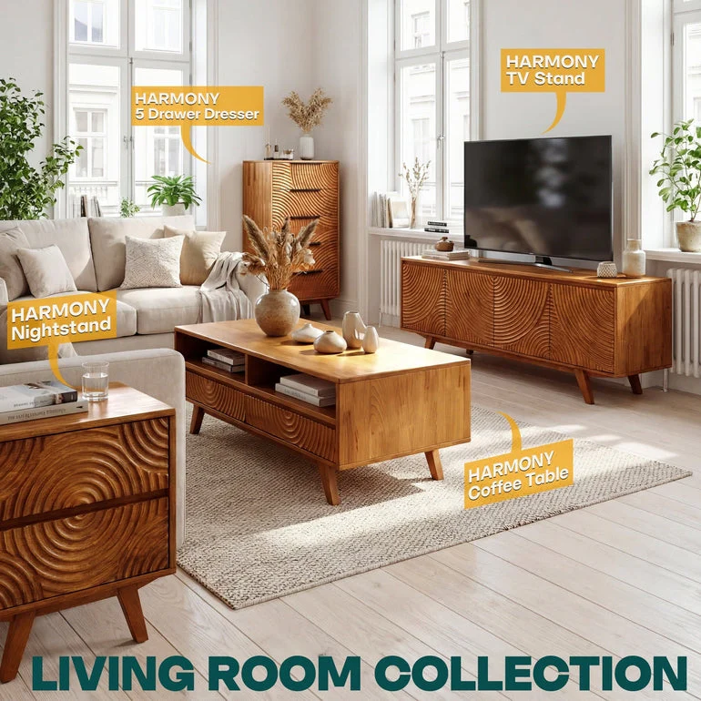 Acacia Harmony Wooden Coffee Table with Drawers & Open Storage - Image 17