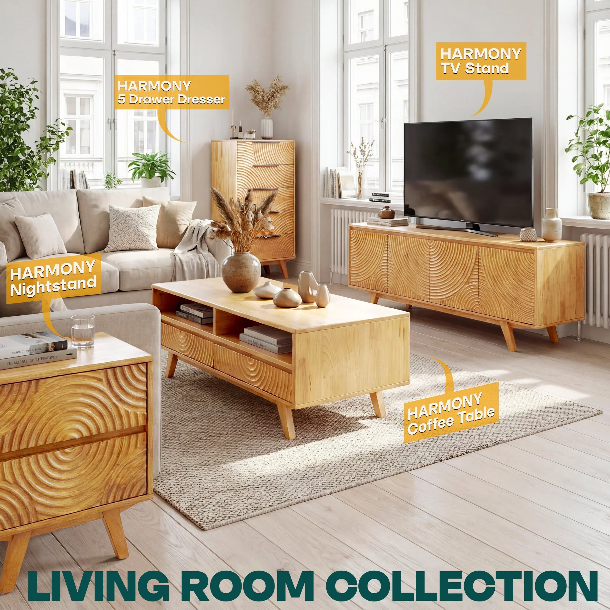 Acacia Harmony Wooden Coffee Table with Drawers & Open Storage - Image 26