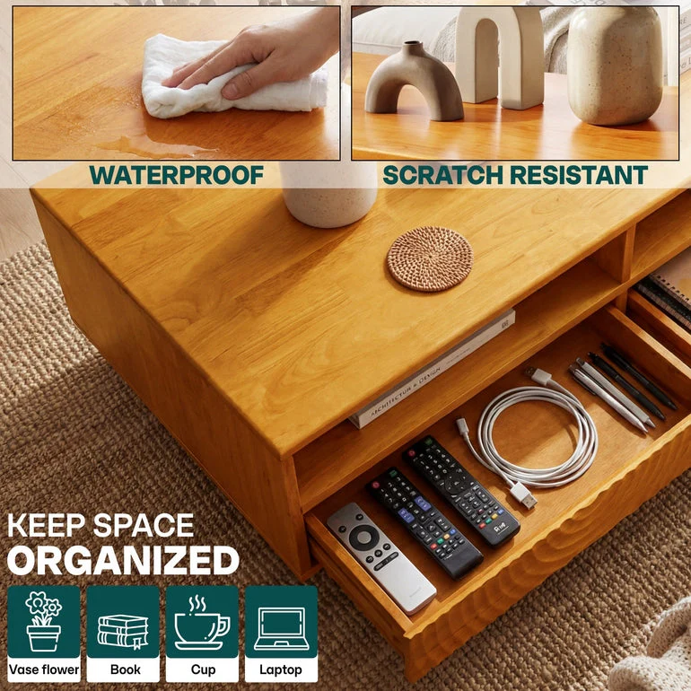 Acacia Harmony Wooden Coffee Table with Drawers & Open Storage - Image 5