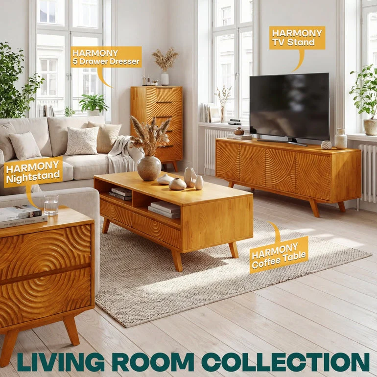 Acacia Harmony Wooden Coffee Table with Drawers & Open Storage - Image 8