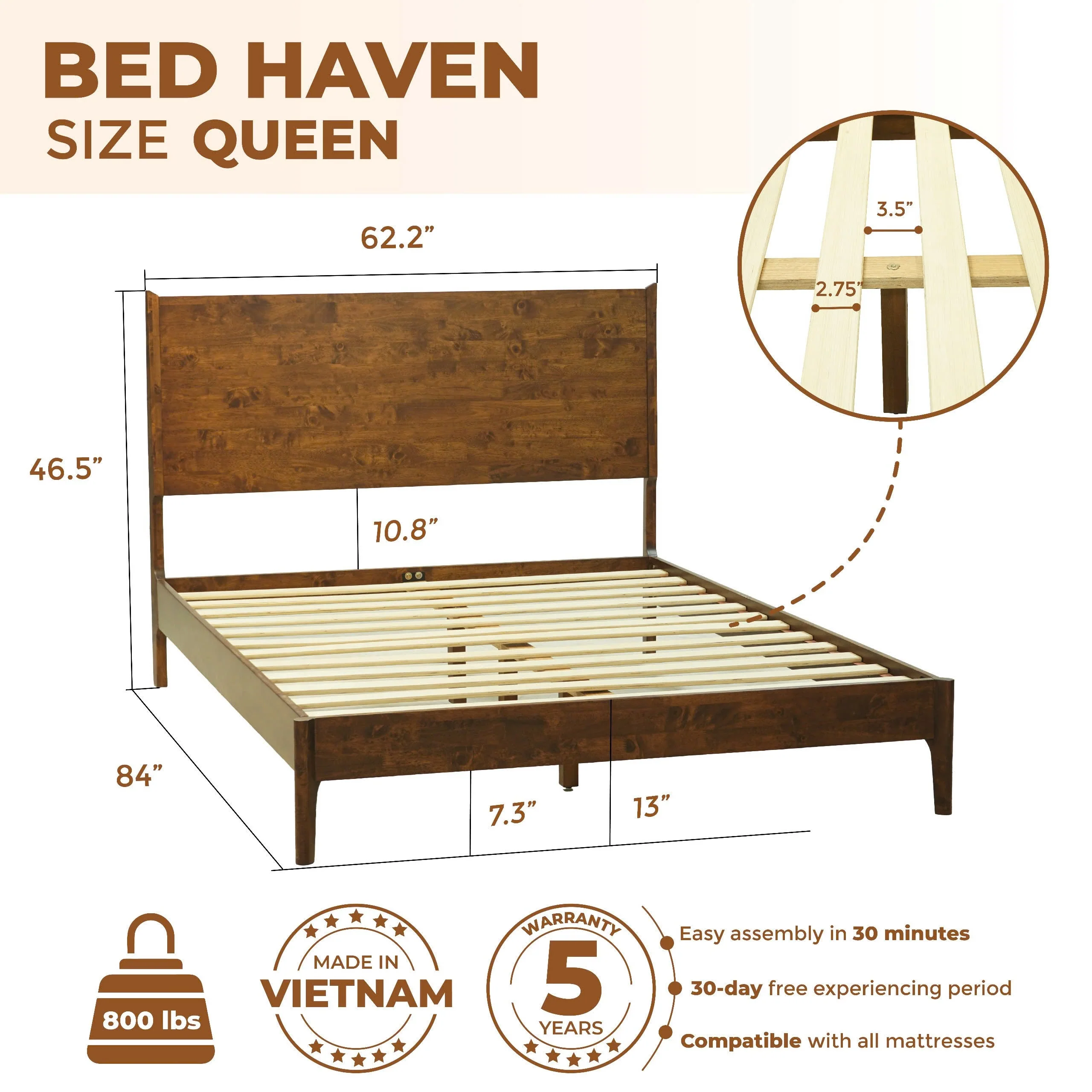 Acacia Haven Deluxe Wood Platform Bed Frame for Ultimate Comfort and Style - Image 15