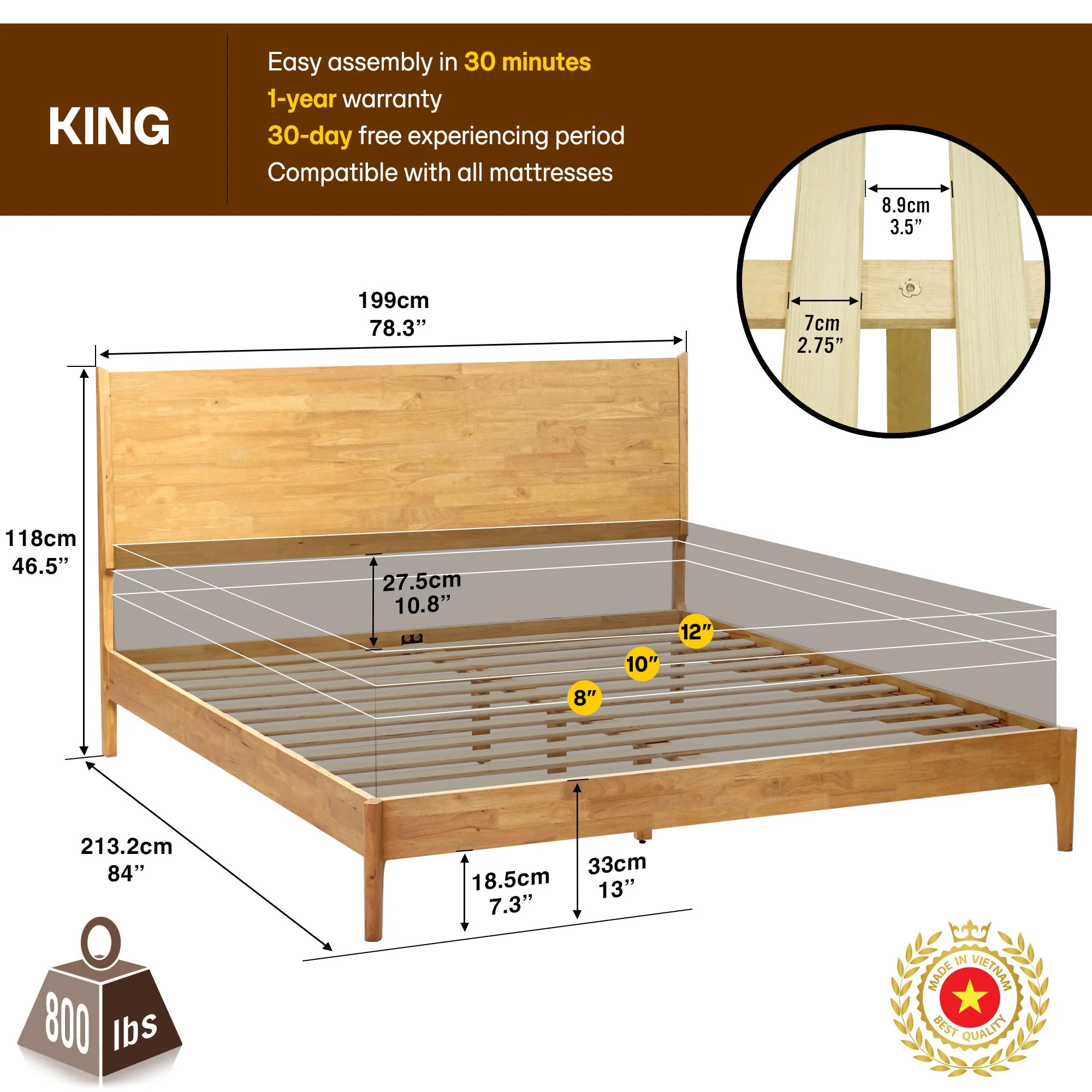 Acacia Haven Deluxe Wood Platform Bed Frame for Ultimate Comfort and Style - Image 3
