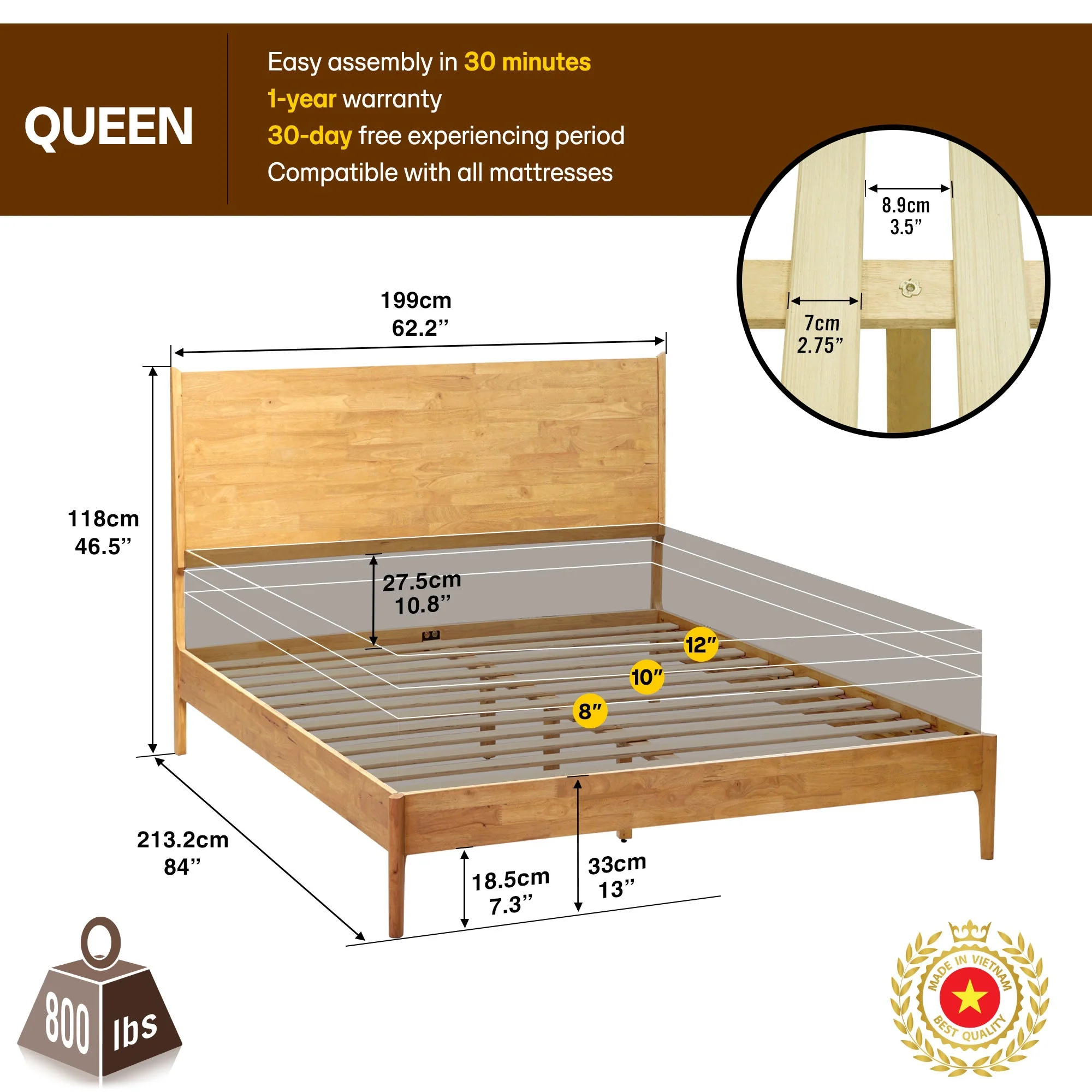 Acacia Haven Deluxe Wood Platform Bed Frame for Ultimate Comfort and Style - Image 4